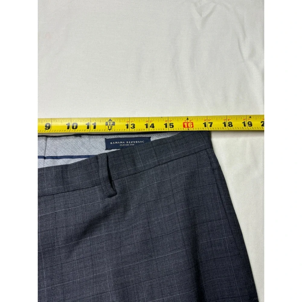 Banana Republic Classic Fit Men's Gray Plaid Wool Blend Dress Pants W34 L34